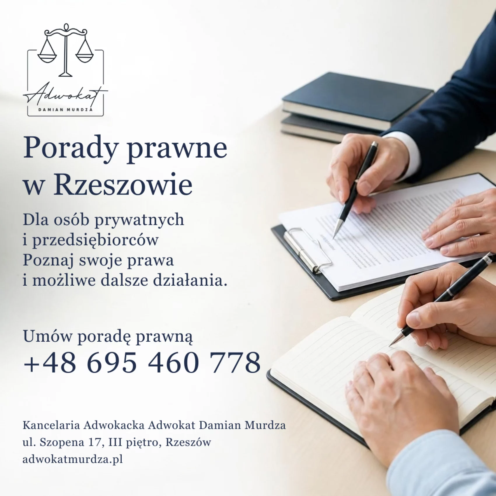 Porady prawne w Rzeszowie dla osób prywatnych i przedsiębiorców – Kancelaria Adwokacka Adwokat Damian Murdza.