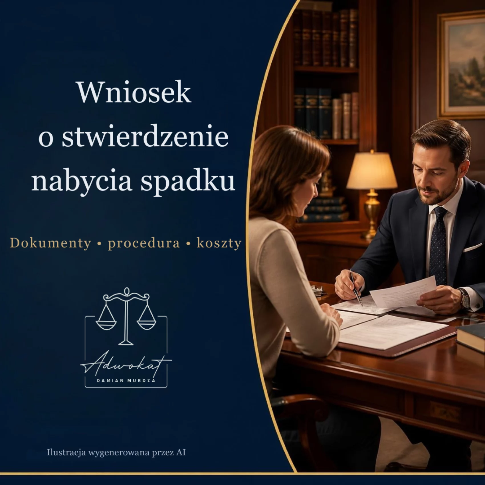 Wniosek o stwierdzenie nabycia spadku – ilustracja konsultacji prawnika z klientką i analizy dokumentów.